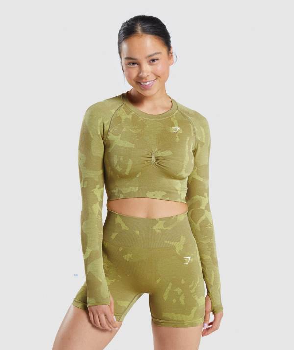 Damske Crop Top Gymshark Adapt Camo Seamless Long Sleeve Zelene | OS8143796